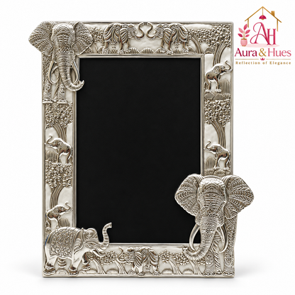 Aura & Hues Traditional Royal Elephant Handcrafted Wooden Photo Frame and Tabletop Desktop Art Decor - Pristine White Finish (17.7 x 22.8 cm)