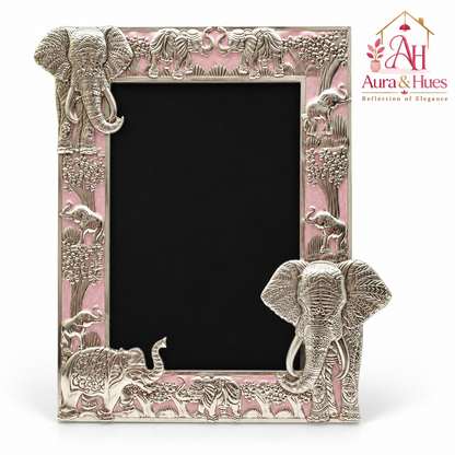 Aura & Hues Traditional Royal Elephant Handcrafted Wooden Photo Frame and Tabletop Desktop Art Decor - Charming Blush Pink Finish (17.7 x 22.8 cm)