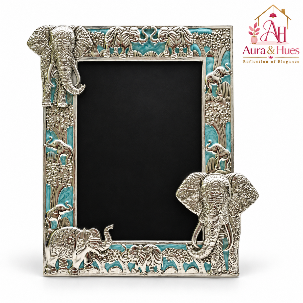 Aura & Hues Traditional Royal Elephant Handcrafted Wooden Photo Frame and Tabletop Desktop Art Decor - Vibrant Royal Blue Finish (17.7 x 22.8 cm)