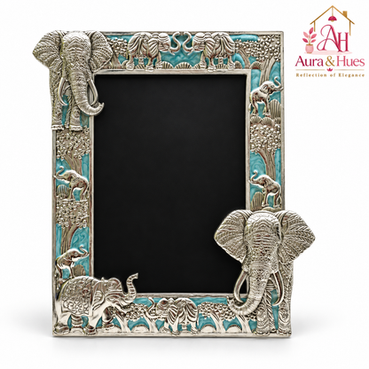 Aura & Hues Traditional Royal Elephant Handcrafted Wooden Photo Frame and Tabletop Desktop Art Decor - Vibrant Royal Blue Finish (17.7 x 22.8 cm)