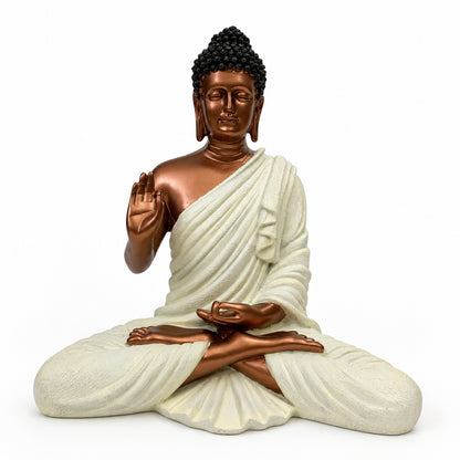 Meditating Dhyana Buddha Idol - Metallic Copper & Cream