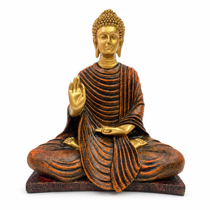 Serene Blessing Buddha Statue - Gold, Dark Brown & Terracotta