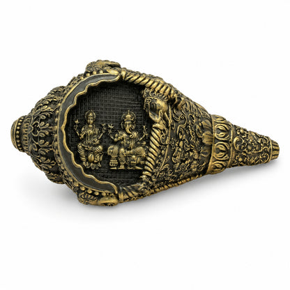 Lakshmi & Ganesha Shankh Duo with Dark Brown Box - Antique Gold