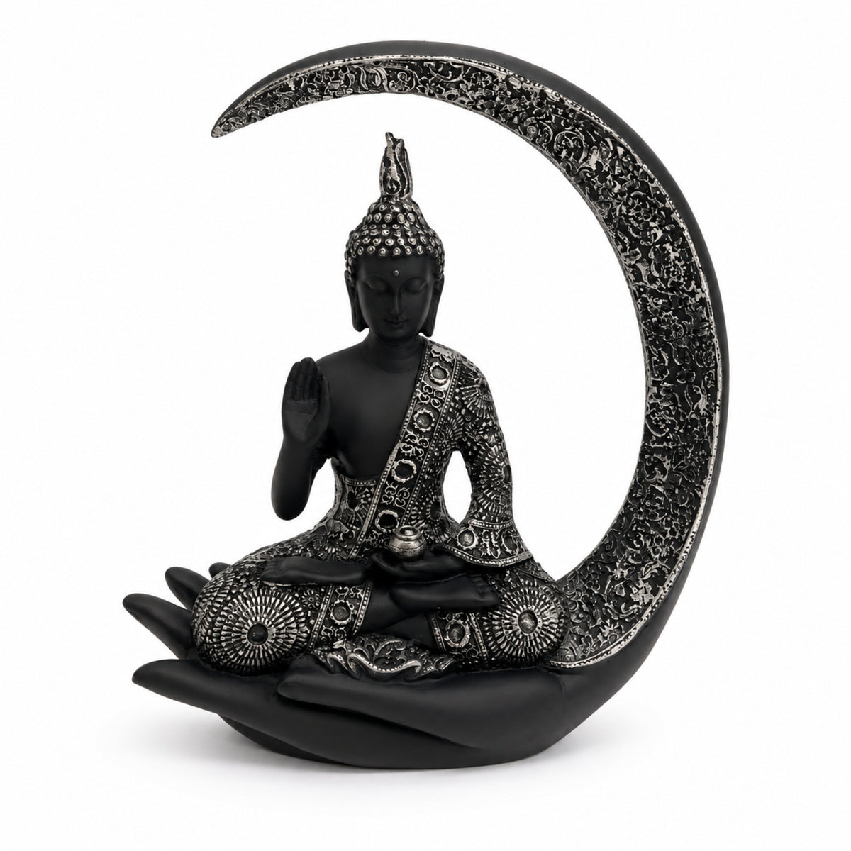 Slender Serene Buddha Idol - Sleek Black & Silver