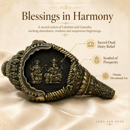 Lakshmi & Ganesha Shankh Duo with Dark Brown Box - Antique Gold