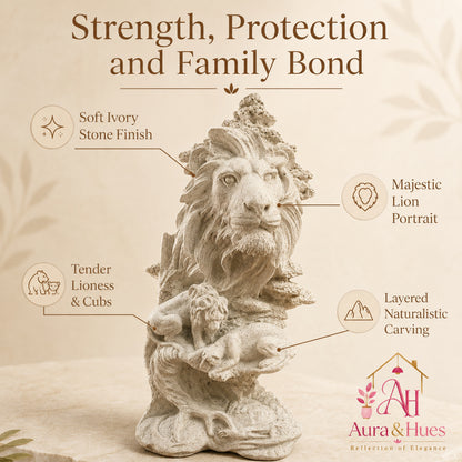 Majestic Sandstone Crouching Lion Sculpture - Matte White