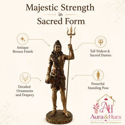 Grand Temple-Style Standing Lord Shiva Statue, 66 cm - Bronze, Gold & Maroon