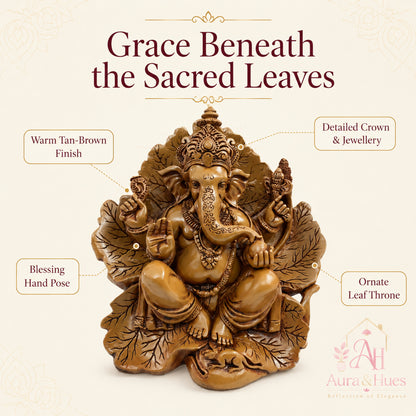 Artisanal Patta Ganesha Idol on Peepal Leaf - Matte Earthy Brown (Medium)