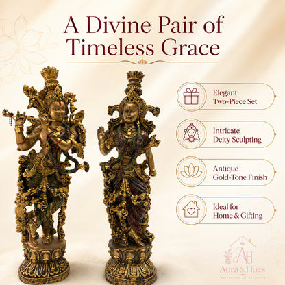 Divine Eternal Radha Krishna Statue - Antique Gold