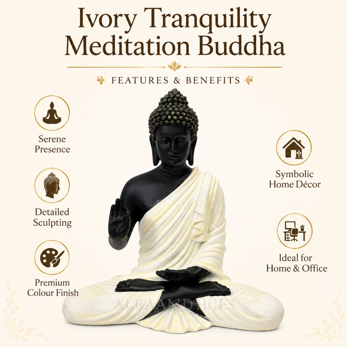 Meditating Dhyana Buddha Idol - Midnight Black & Cream