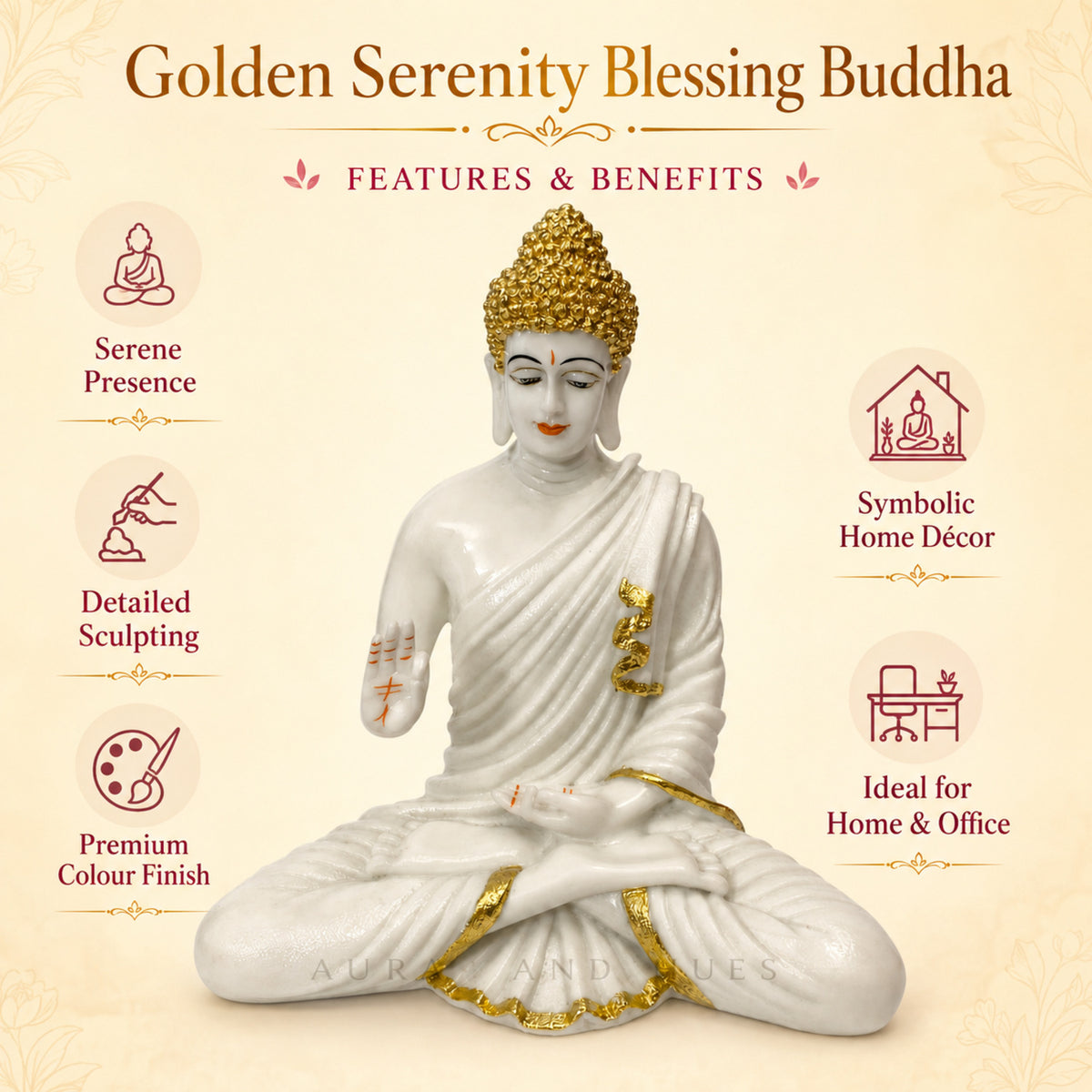 Meditating Dhyana Buddha Idol - White & Gold