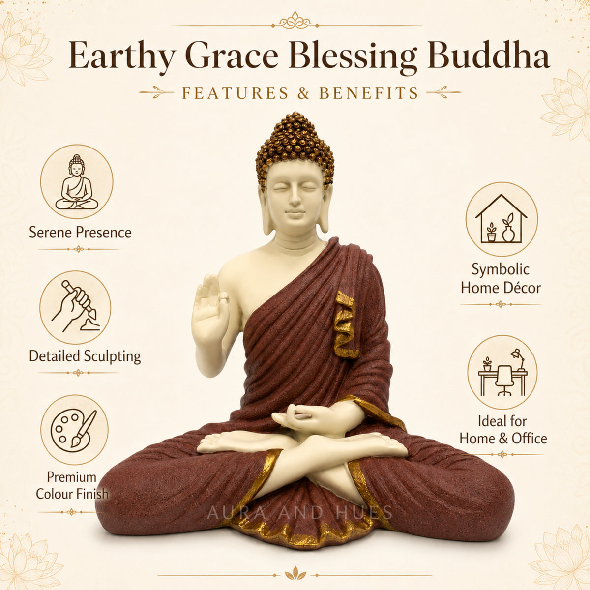 Meditating Dhyana Buddha Idol - Maroon & Cream