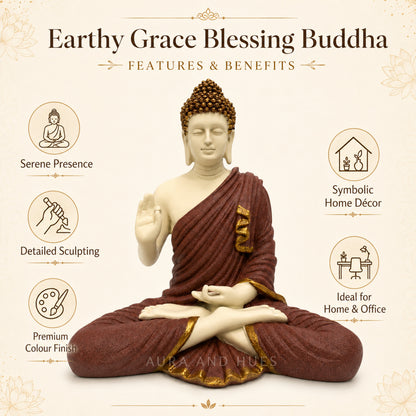 Meditating Dhyana Buddha Idol - Maroon & Cream