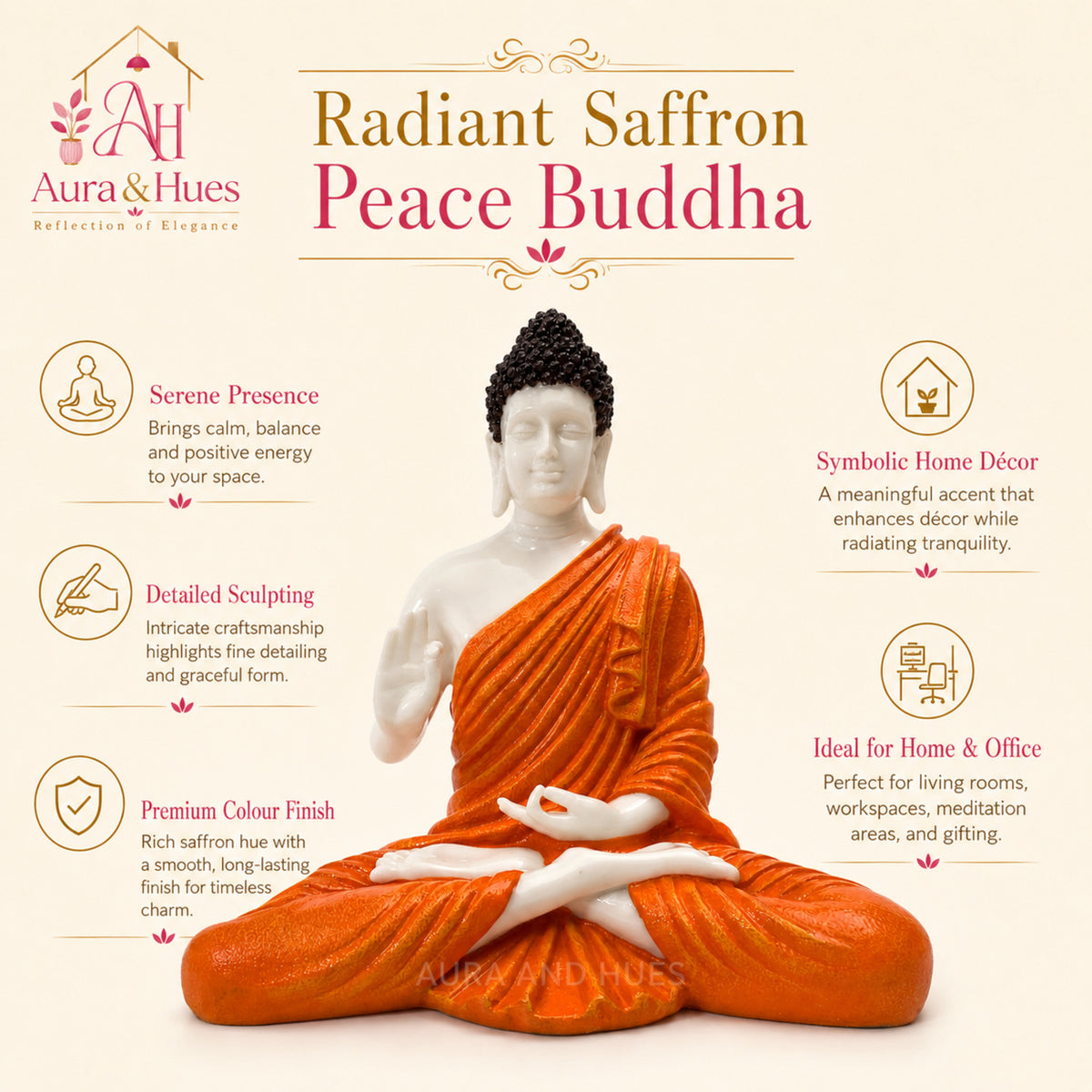 Meditating Dhyana Buddha Idol - White & Terracotta Orange