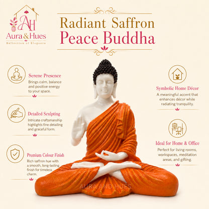 Meditating Dhyana Buddha Idol - White & Terracotta Orange