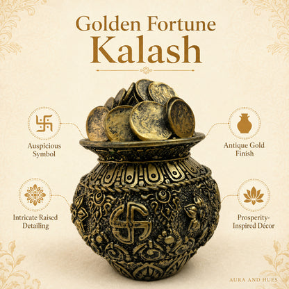 Auspicious Antique Gold Coin Kalash Idol for Pooja & Decor