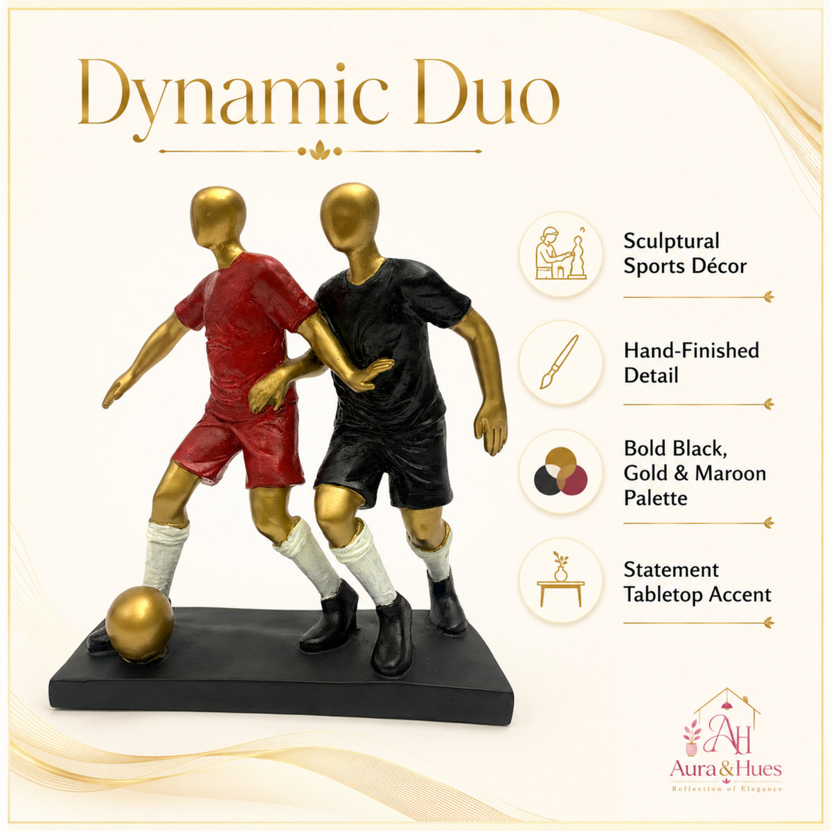 Contemporary Stylized Tribal Couple Showpiece - Black, Gold & Maroon (A)