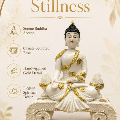 Serene Seated Buddha with Mudra - Pearl White & Gold