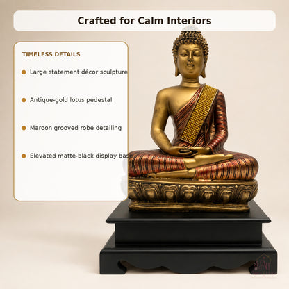 Ornate Royal Reclining Buddha Idol - Antique Gold, Maroon & Black
