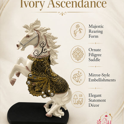 Royal Vastu Show Horse with Ornate Antique Saddle - Pure White
