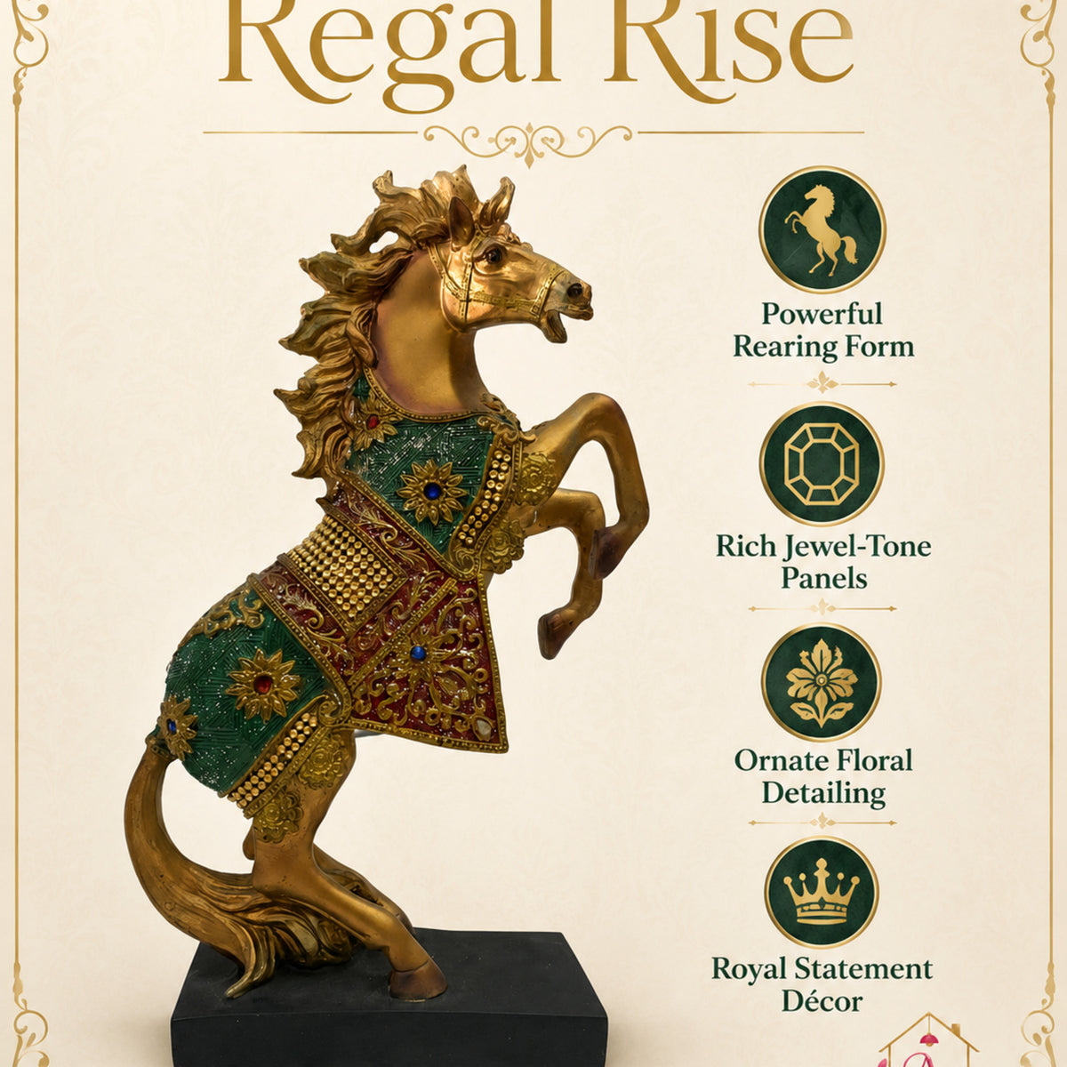Royal Vastu Show Horse with Traditional Finish - Bronze, Green & Red