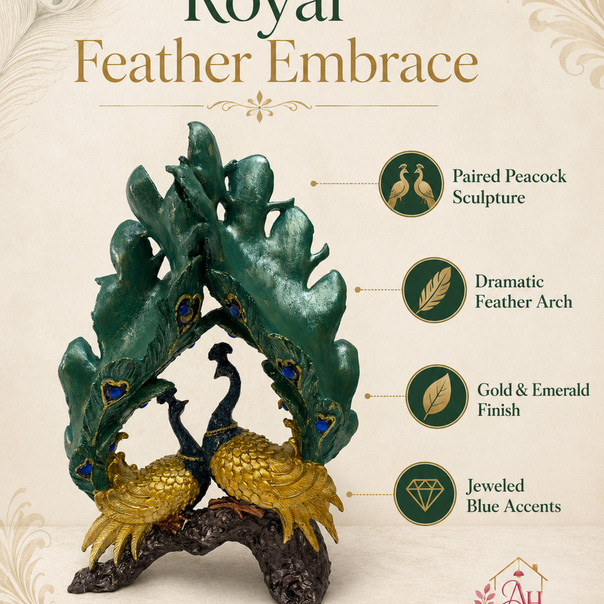 Modern Stylized Sail Wave Showpiece - Gold & Emerald Green