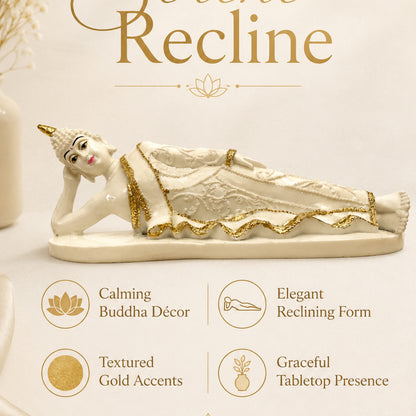 Serene Reclining Buddha Figurine - Pearl White & Gold
