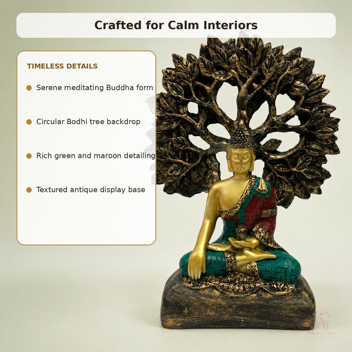 Antique Golden & Emerald Green Meditating Buddha Figurine