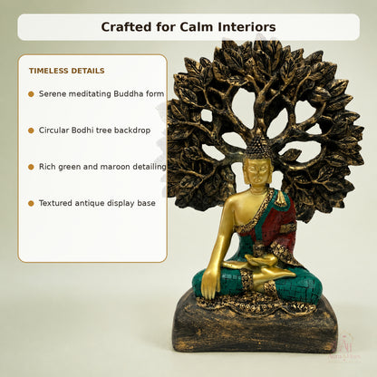 Antique Golden & Emerald Green Meditating Buddha Figurine