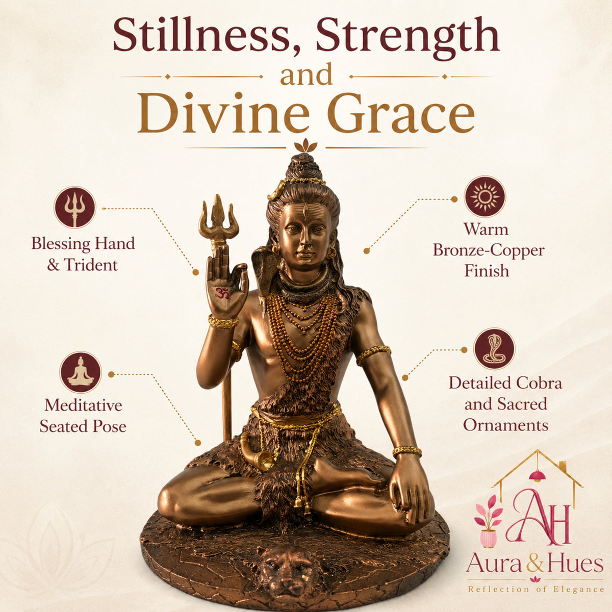 Divine Lord Shiva Meditating Statue - Metallic Bronze & Antique Gold