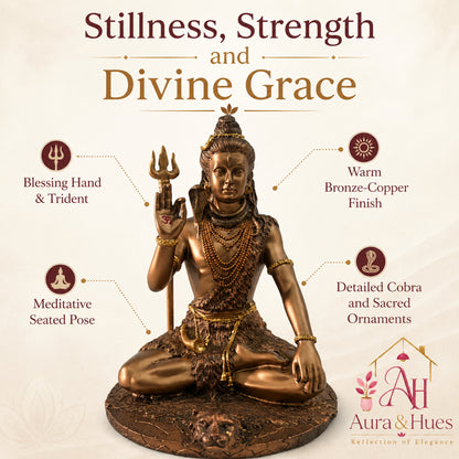 Divine Lord Shiva Meditating Statue - Metallic Bronze & Antique Gold