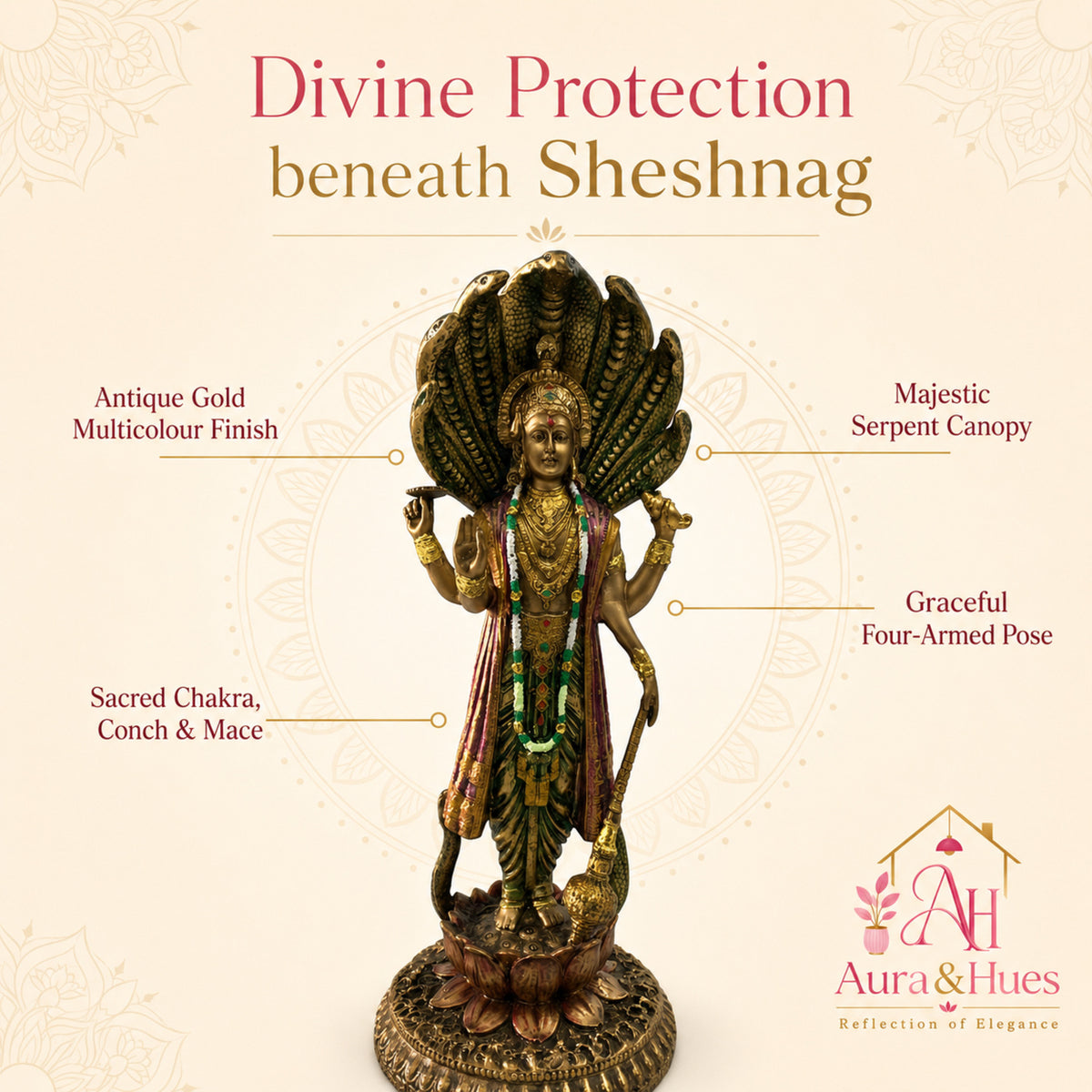 Grand Temple-Style Standing Lord Shiva Statue, Bronze, Gold & Maroon