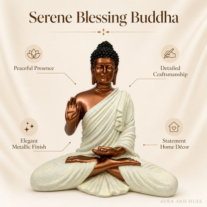 Meditating Dhyana Buddha Idol - Metallic Copper & Cream