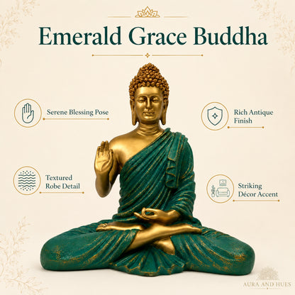 Meditating Dhyana Buddha Idol - Golden Green
