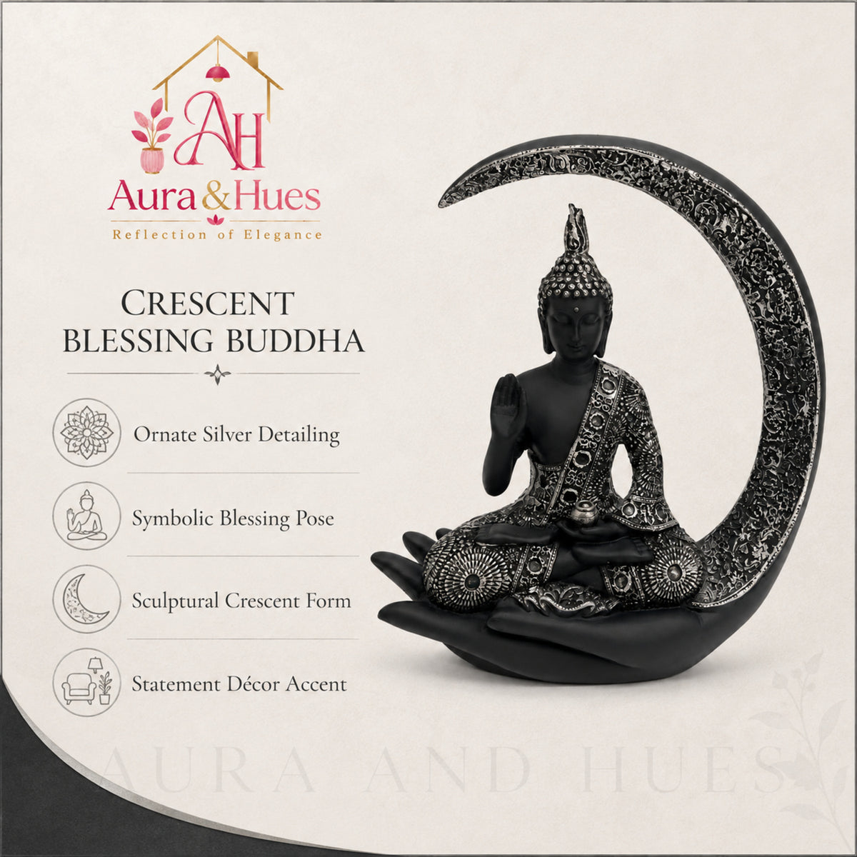 Slender Serene Buddha Idol - Sleek Black & Silver