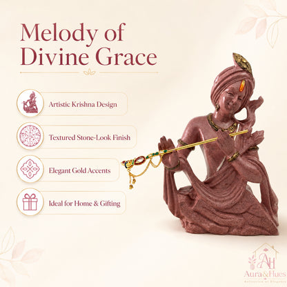 Divine Lord Krishna Playing Flute Idol - Dusty Rose Gold
