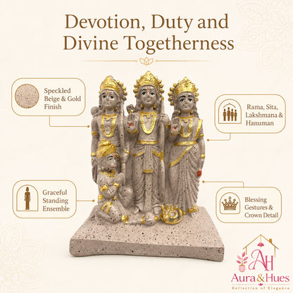 Sacred Stone-Finish Shri Ram Darbar Idol - Pinkish Beige & Gold