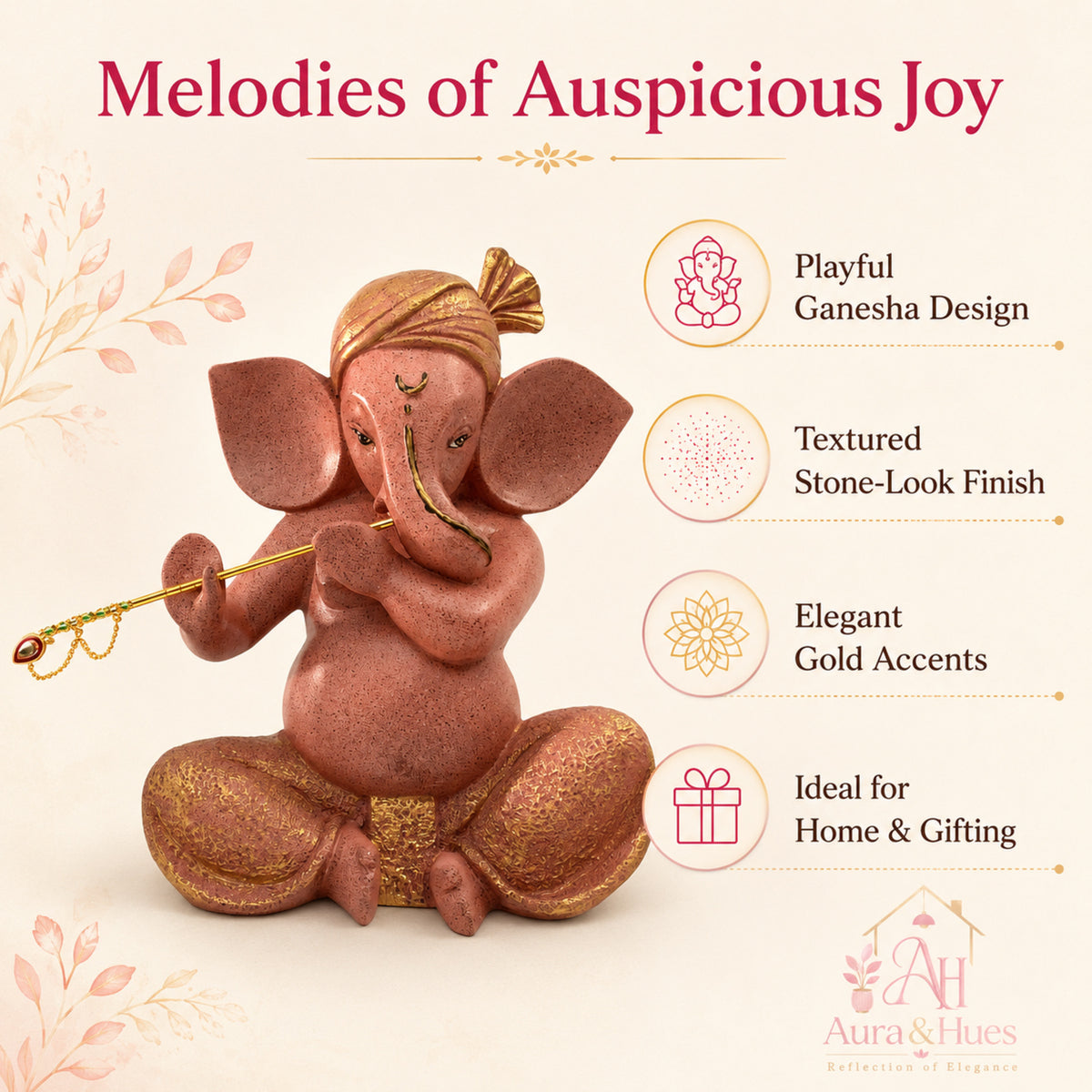 Sacred Lord Ganesha Meditating Idol - Dusty Rose Gold