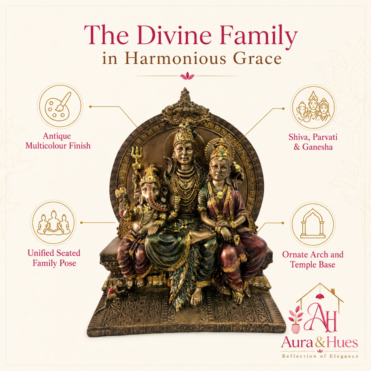 Sacred Shiv Parivar Family Idol - Metallic Bronze & Radiant Gold