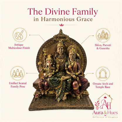 Sacred Shiv Parivar Family Idol - Metallic Bronze & Radiant Gold
