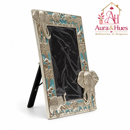 Aura & Hues Traditional Royal Elephant Handcrafted Wooden Photo Frame and Tabletop Desktop Art Decor - Vibrant Royal Blue Finish (17.7 x 22.8 cm)