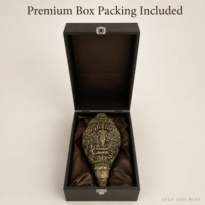 Sacred Lord Vishnu Shankh with Dark Brown Display Box - Antique Gold