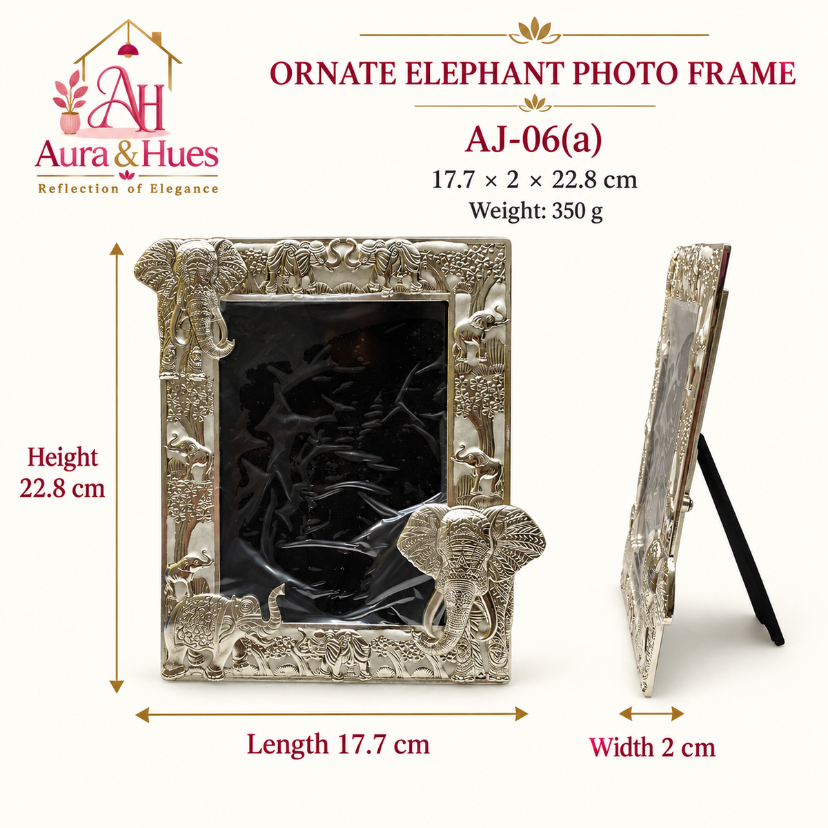 Aura & Hues Traditional Royal Elephant Handcrafted Wooden Photo Frame and Tabletop Desktop Art Decor - Pristine White Finish (17.7 x 22.8 cm)