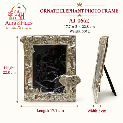 Aura & Hues Traditional Royal Elephant Handcrafted Wooden Photo Frame and Tabletop Desktop Art Decor - Pristine White Finish (17.7 x 22.8 cm)