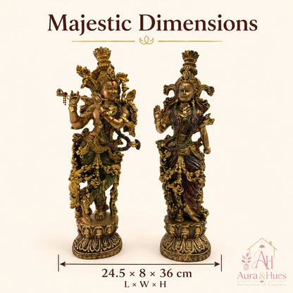 Divine Eternal Radha Krishna Statue - Antique Gold