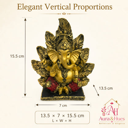 Artisanal Patta Ganesha Idol on Peepal Leaf - Antique Gold & Rich Maroon