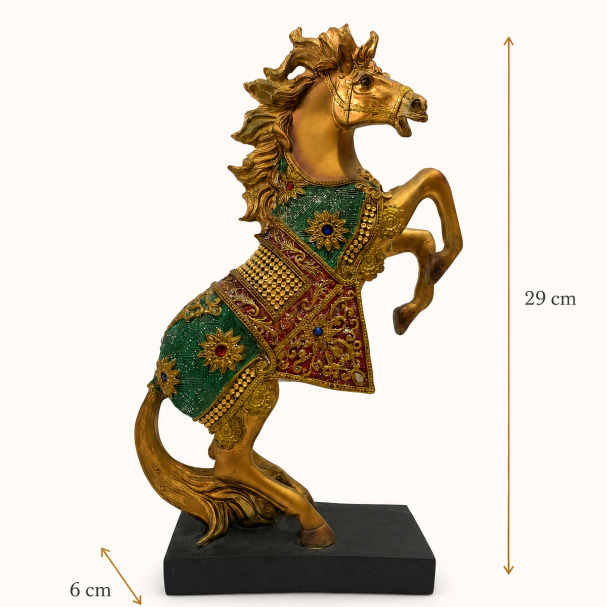 Royal Vastu Show Horse with Traditional Finish - Bronze, Green & Red