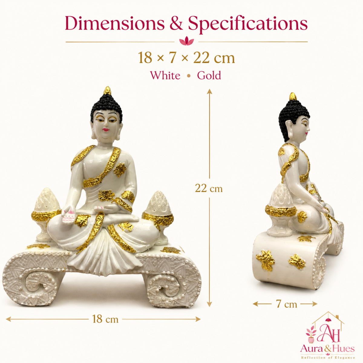 Serene Seated Buddha with Mudra - Pearl White & Gold