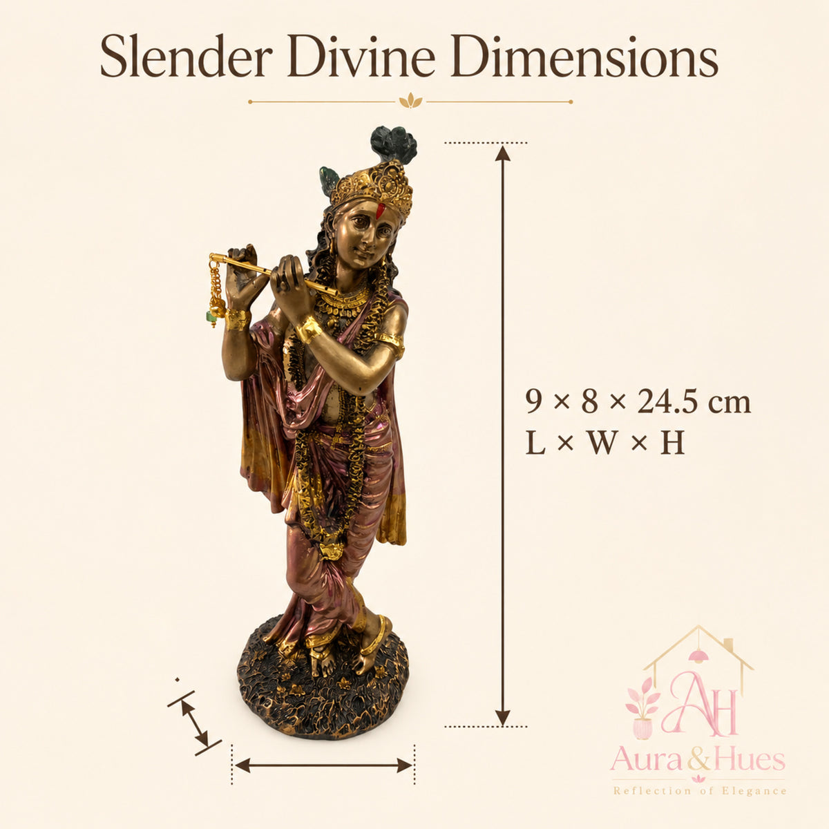 Graceful Lord Krishna Figurine - Antique Rose Gold