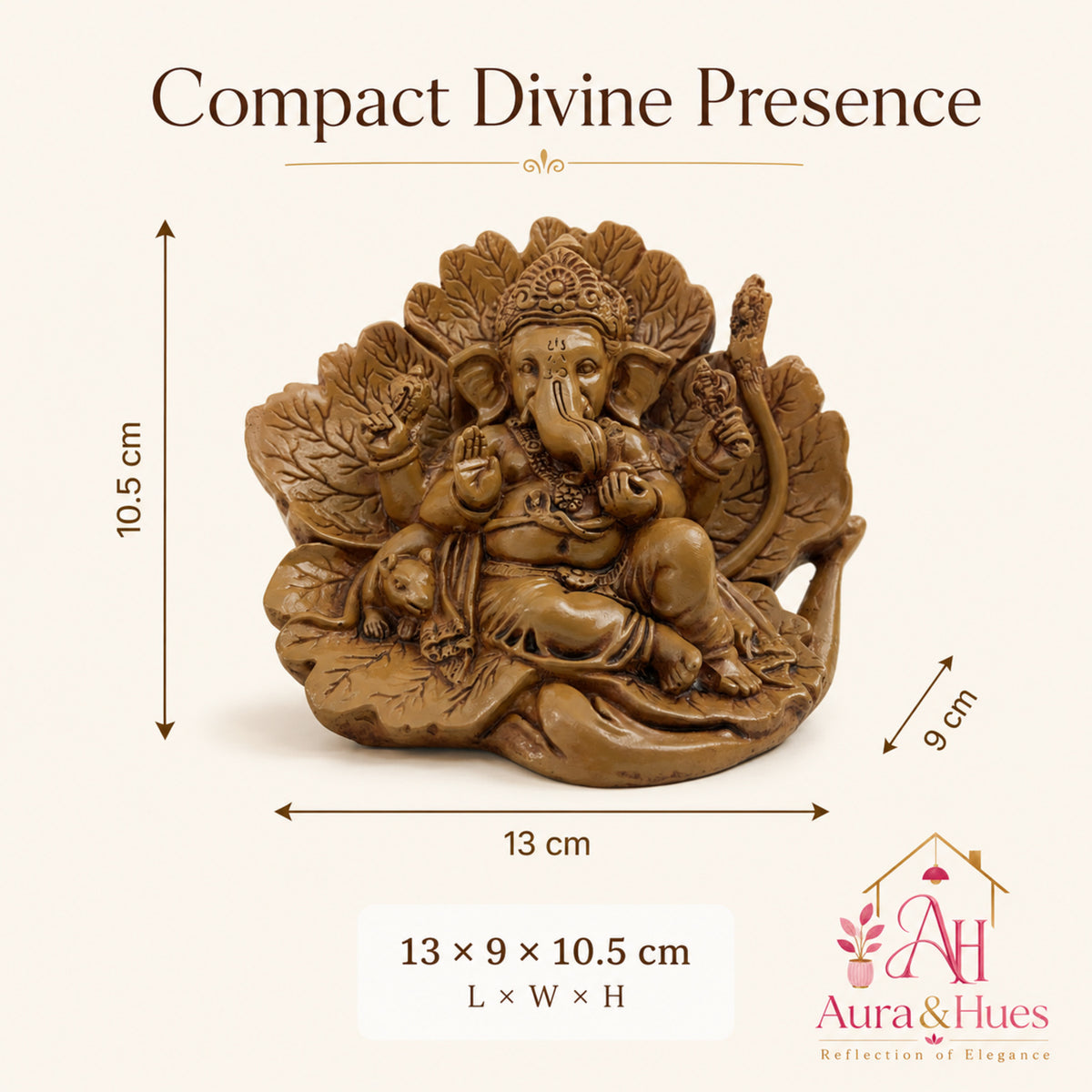 Artisanal Patta Ganesha Idol on Peepal Leaf - Matte Earthy Brown (Compact)